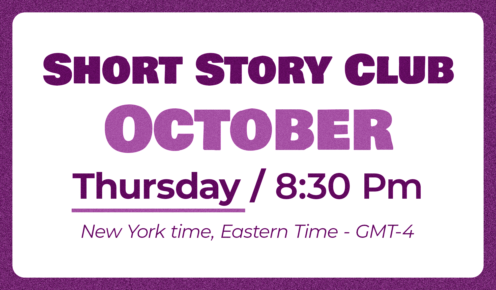 The Short Story Club – October (Thursday Class)