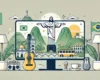 DALL·E 2025-01-27 00.55.29 - A minimalistic widescreen illustration representing Brazilian Portuguese learning. The scene features iconic Brazilian elements such as tropical lands