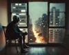 DALL·E 2025-02-23 02.57.02 - A cinematic-style wide image of an elderly Brazilian man sitting by a window in an apartment, looking outside at the city lights. The interior is diml