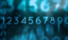 A glowing set of numbers from 1 to 9 and 0 in a futuristic blue design, symbolizing numeracy and language learning.