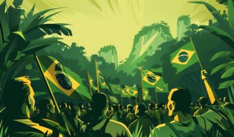 uma-imagem-verde-e-amarela-de-uma-floresta-com-uma-bandeira-verde-e-amarelo