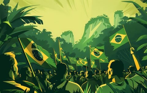 uma-imagem-verde-e-amarela-de-uma-floresta-com-uma-bandeira-verde-e-amarelo