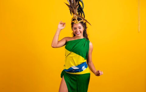 Beautiful woman dressed for carnival night. Afro woman with carn