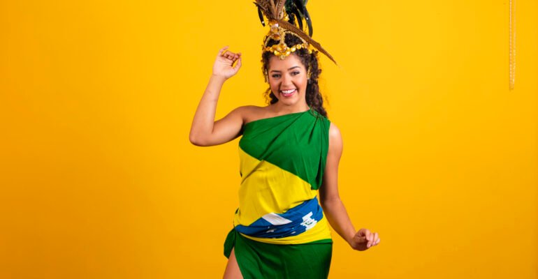 Beautiful woman dressed for carnival night. Afro woman with carn