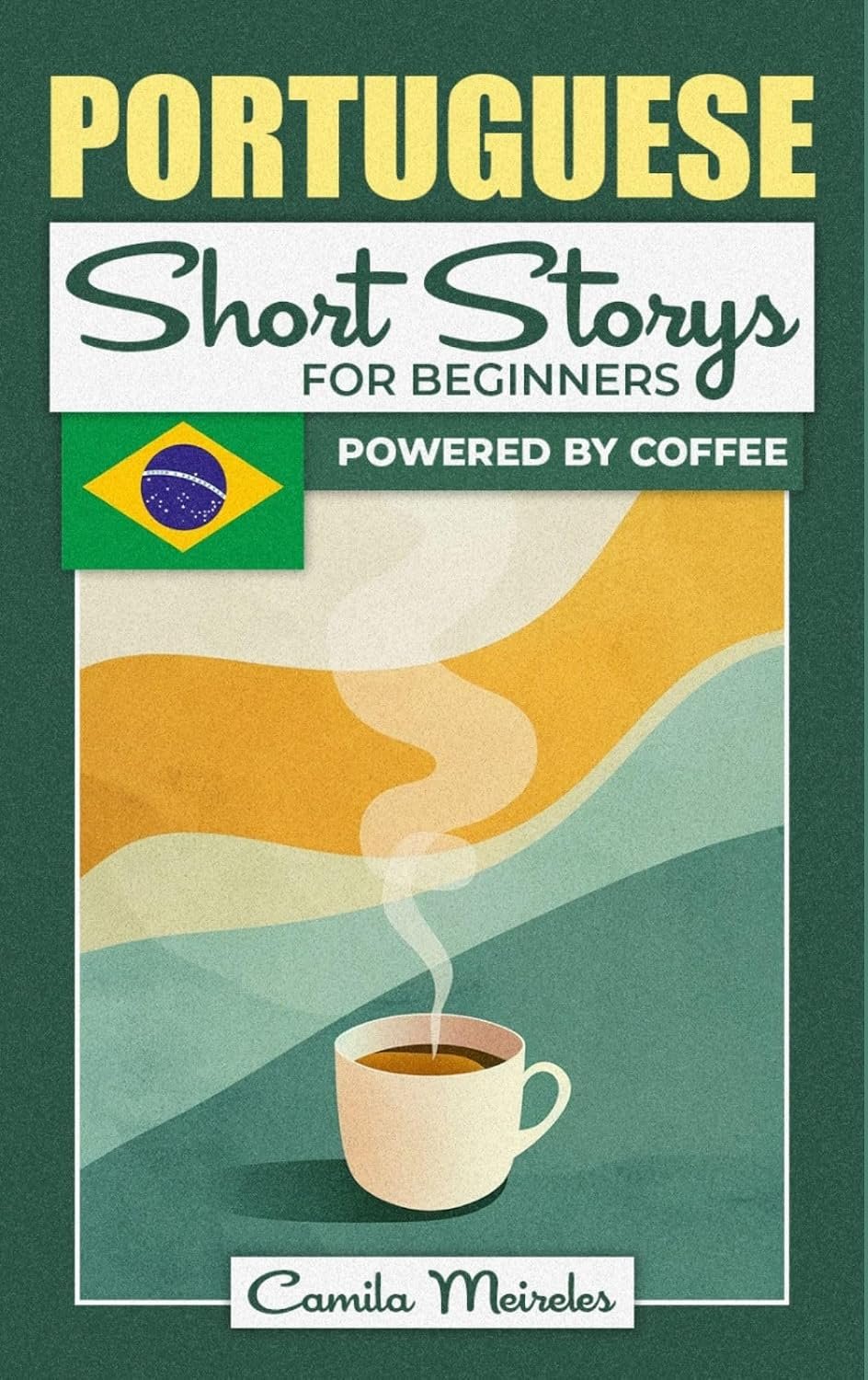 Cover of Powered by Coffee Brazilian Portuguese book with audio