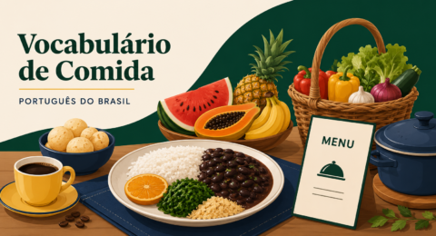 Brazilian Portuguese food vocabulary with meals, ingredients, cooking, and market items